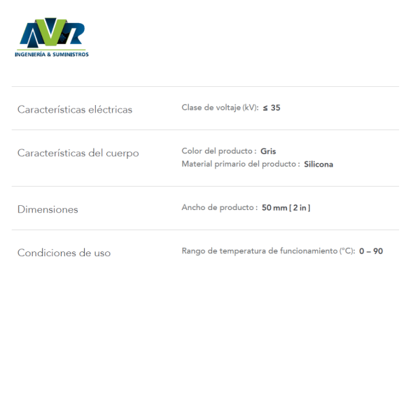 CINTA APLICABLE EN FRÍO PARA PROTEGER CABLES DESNUDOS Y BARRAJES EN 15 KV CONTRA CONTACTOS ACCIDENTALES, REF: MVFT-G-2-12(B4), MARCA: TE - Imagen 2