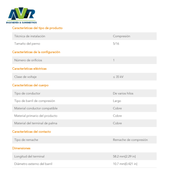 CONECTOR DE COMPRESION #2- 5/16-U, REF: TCTL-2-5/16-U, MARCA: TE - Imagen 2
